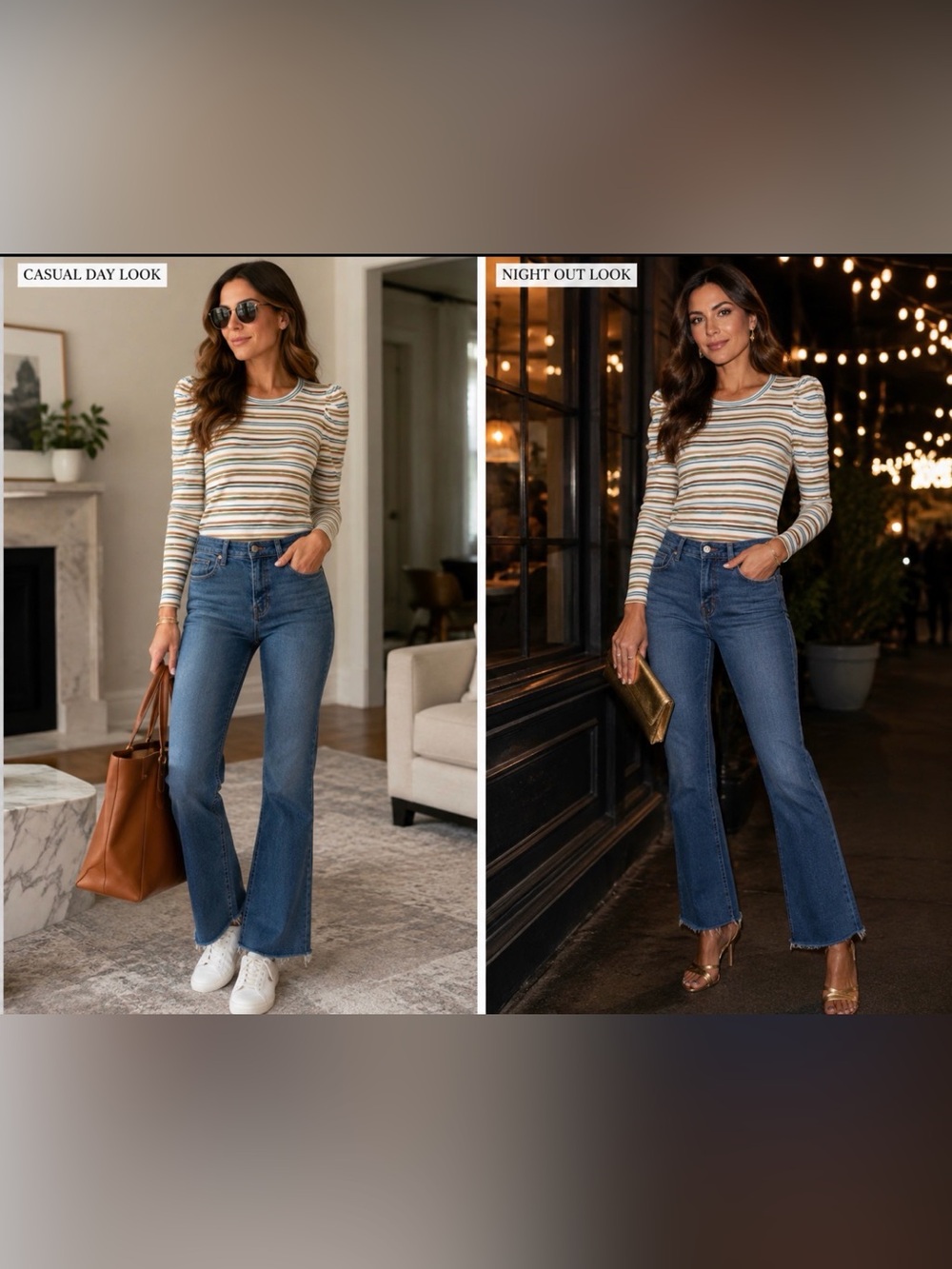 Veronica Beard Matching Set Beverly Kick Flare Jeans & Stripe Knit Top